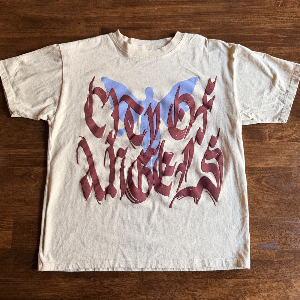 PacSun City of Angels Graphic Tee Mens Medium Cream Puff Print Streetwear Shirt